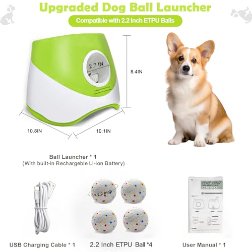 Automatic Dog Ball Launcher for Small to Medium Dogs, 2.2 Inch ETPU Dog Ball Thrower, 3 Distance Adjustable 19-39 Ft Interactive Dog Toy, Mental Stimulating Puppy Toy with 4 ETPU Balls (Light Green) - color: Light Green