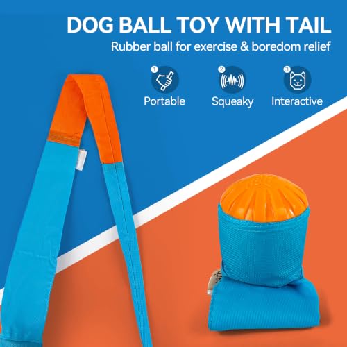 ALL FOR PAWS Fetch Dog Ball Toy with Tail, Interactive Throw & Catch Toy for Medium & Large Dogs, Rubber Ball with Squeaker for Exercise & Boredom Relief - color: 1-Pack