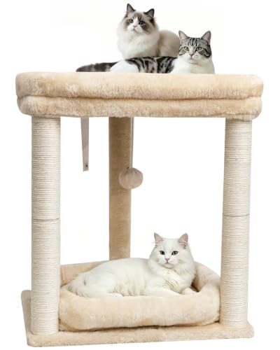 SYANDLVY Small Modern Cat Tree with 2 Levels Perch Platforms for Kittens - color: Beige