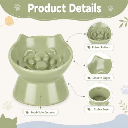 STARVAST 2 Pack Ceramic Slow Feeder Cat Bowl, Elevated