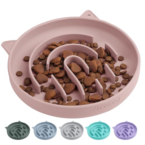 Coomazy Slow Feeder Cat Bowl Silicone Pet Puzzle Feeder for Slow Eating - color: Pink