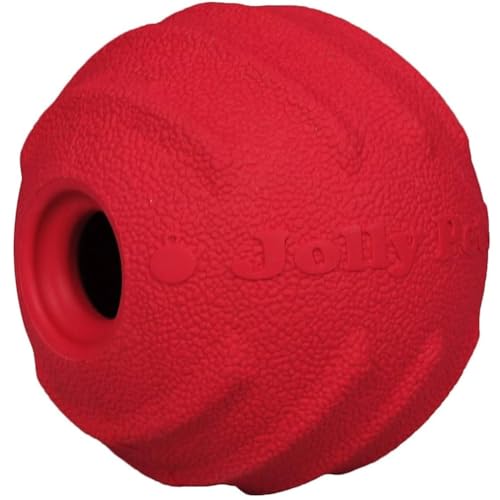 Dog Toys Hollow Red Tough Rubber Ball Cleans Teeth Bounce Fetch Fill with Treats (Large - 4 Inch) - size: Large - 4 Inch