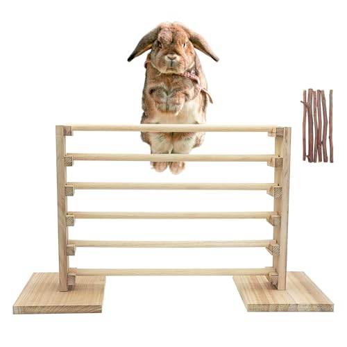 kathson Rabbit Jump Bar, Natural Wood Toy Set Adjustable Height Jump Hurdle Bar Rabbit Exercise Obstacle Training Games