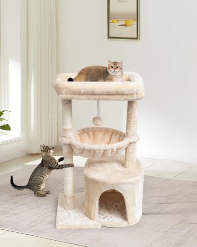 SYANDLVY Small Cat Tree for Indoor Cats, Kittens Condo with Scratching Post - color: Beige