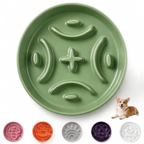 Ceramic Slow Feeder Dog Bowl, 1.8 Cups Anti -Slip Slow Feeding Bowl to Slow Down Eating, 8.2 Inch Dog Food Dish for Medium to Large Breeds, Green - color: Green, size: Medium without Stand