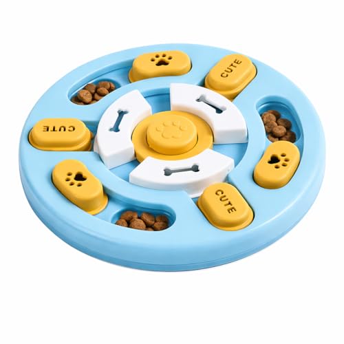 Interactive Dog Puzzle Toy Slow Feeder – Dog Enrichment Toys for Mental Stimulation, Anti-Slip Food Puzzle Bowl, Slow Eating Feeder for Puppies & Dogs, Boredom Relief Pet Toy (Blue and Yellow)