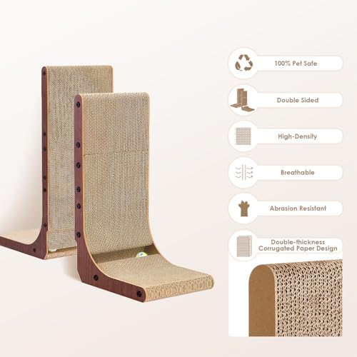 EHEYCIGA Cardboard Cat Scratcher for Indoor Cats, 26.8 Inch, Dark Brown - color: Dark Brown, size: 16.6x11.2x26.8