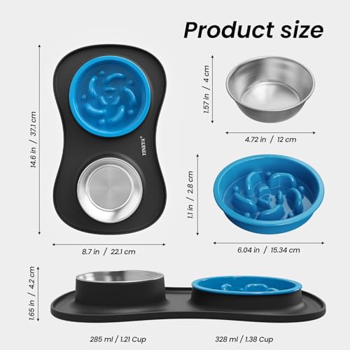 YINEYA 3 in 1 Slow Feeder Dog Bowls,Dog Water Bowl,Cat and Dog Food Bowl - color: Black, size: Small