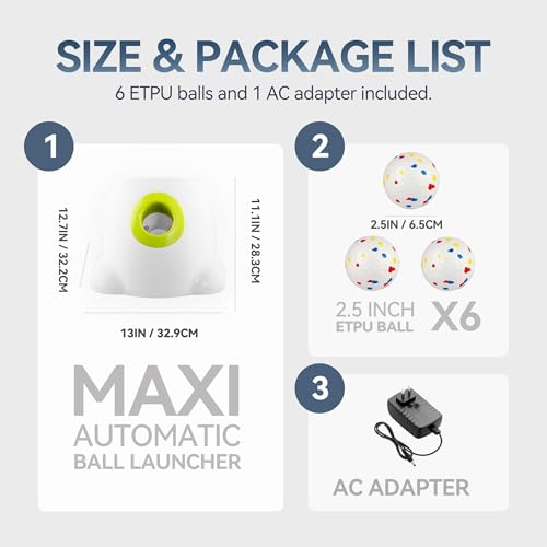 All for Paws Automatic Ball Launcher for Dogs, Interactive Pet ETPU Balls Outdoor Thrower for Medium to Large Dogs, Ball Throwing Machine for Dogs, 6 ETPU Balls Included(2.5"), Rechargeable Battery - size: 2.5"ball launcher