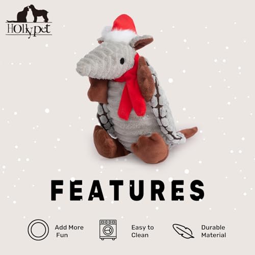 Hollypet Armadillo Squeaky Puppy Dog Toys for Small Medium Dogs, Christmas - color: Christmas Gray, size: 8 IN