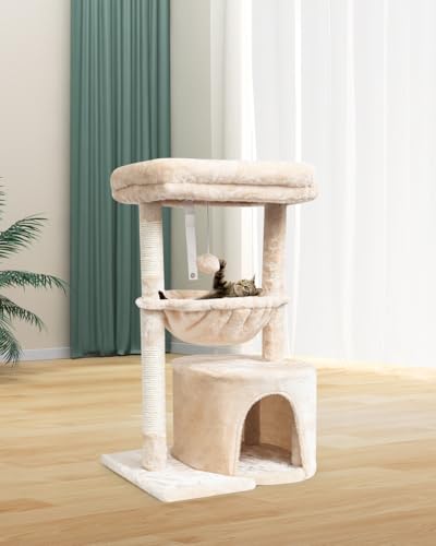 SYANDLVY Small Cat Tree for Indoor Cats, Kittens Condo with Scratching Post - color: Beige