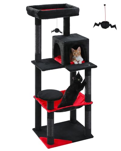 MUTTROS 56.3" Cactus Cat Tree with Metal Hammock, 6 Tiers, Black - color: Black, size: 56.3in
