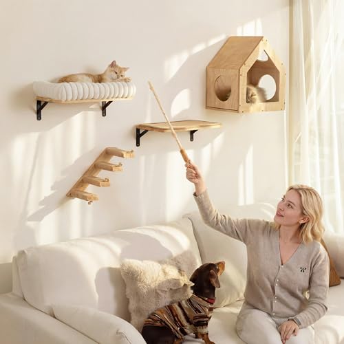 FUKUMARU Cat Wall Shelves, 17 x 10 Inch, Soft Cushion - color: White