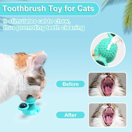 GBSYU Interactive Windmill Cat Toys with Catnip : Cat Toys for Indoor Cats Funny Kitten Toys with LED Light Ball Suction Cup‖Cat Nip Toy for Cat chew Exercise - color: Blue
