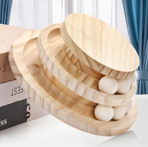 Cat Ball Track Toy, Double-Layer Tower cat Toy Roller, Interactive Wooden cat Toy - no Card Ball, Anti Slip, no Assembly Required, Ideal Choice for Physical and Mental Exercise of Kittens - size: 7.28