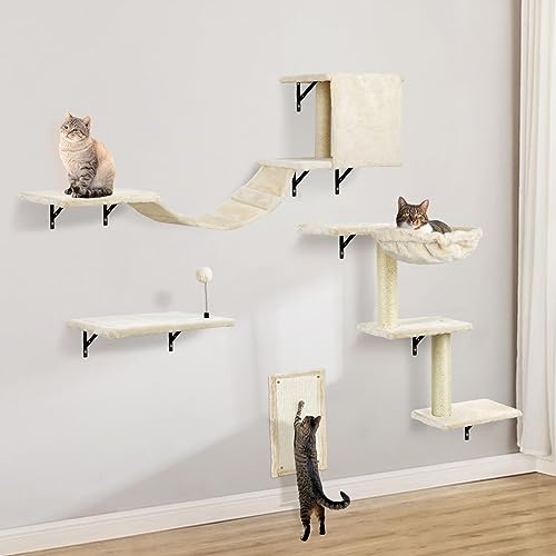 Cat Wall Shelves, Space-Saving Wall-Mounted Cat Climbing Set for Large Cats - color: beige