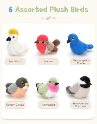 Muiteiur 6Pcs Chirping Bird Stuffed Animals, Shake Sound Plush Set for Kids - style: Sound Birds