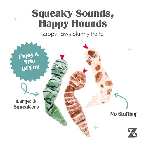 ZippyPaws Skinny Peltz No Stuffing Dog Toy Pack to Keep Them Busy - 18" - style: Desert Snakes - Large (3-pack)