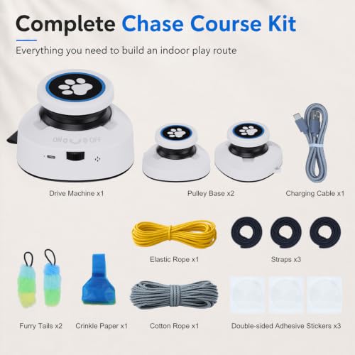 Automatic Cat Toy for Indoor Cats, Interactive Cat Chasing Toy with Moving Feather Lure, DIY Floor Route Kit, Rechargeable Self-Play Cat Exercise Toy - color: White-Non-remote