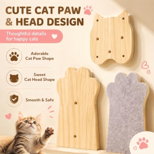 Tlence 3 Pack Cat Wall Shelves for Cats Steps, Wall Mounted Floating Cat Furniture with Non-Slip Felt, Cats Climbing Wall Stairs Perch for Jumping, Playing and Lounging, Holds up to 30lbs