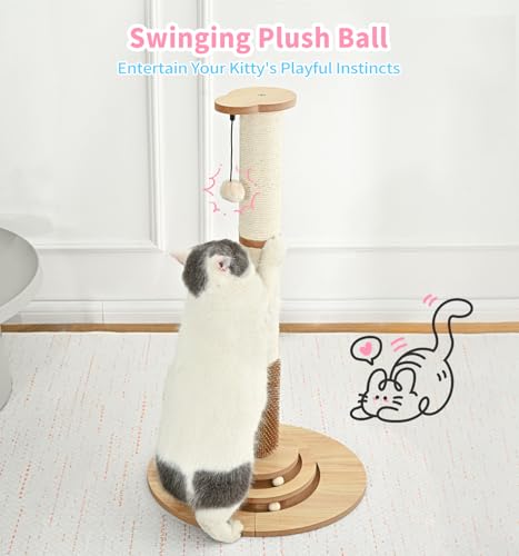 Made4Pets Tall Cat Scratching Post for Indoor Cats with Self Groomer, 33.6" - size: 33.6"H