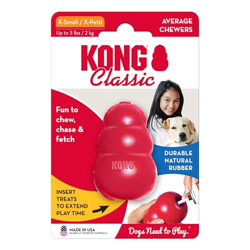 KONG Classic Stuffable Dog Toy - Fetch & Chew Toy for Dogs - Treat-Filling Capabilities & Erratic Bounce for Extended Play Time - Durable Natural Rubber Material - for Extra Small Dogs (Pack of 2) - size: X-Small (Pack of 2)
