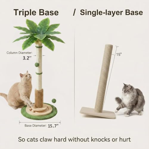 Tall Cat Scratching Post 46" Cat Scratcher Tree with Heavy Base and Ball