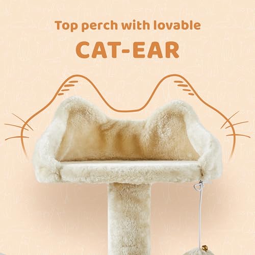 Topeakmart 57 inches Multi-Level Cat Tree Cat Condo with Scratching Posts Kittens Activity Tower Pet Play House Furniture - color: Beige