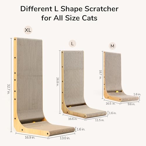 FUKUMARU Cat Scratcher for Indoor Cats, 32.7 Inch L Shaped Cat Scratch Pad - size: 1 Pack 32.7 in Wood Color