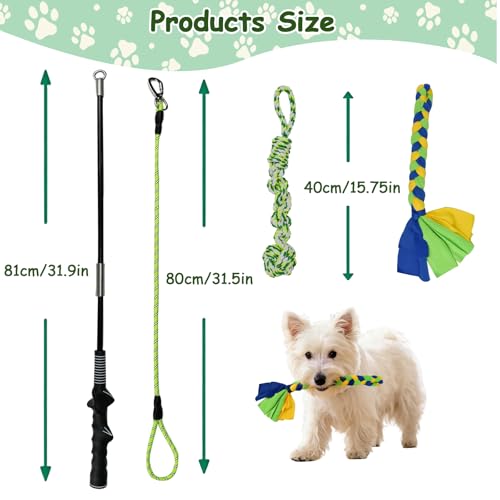 Flirt Pole for Dogs & Suction Cup Dog Tug Toy Heavy Duty, Interactive Chase & Tug of War Teaser Wand with Detachable Replacement Knot Ball and Rope Chewing Toys Flirt Stick
