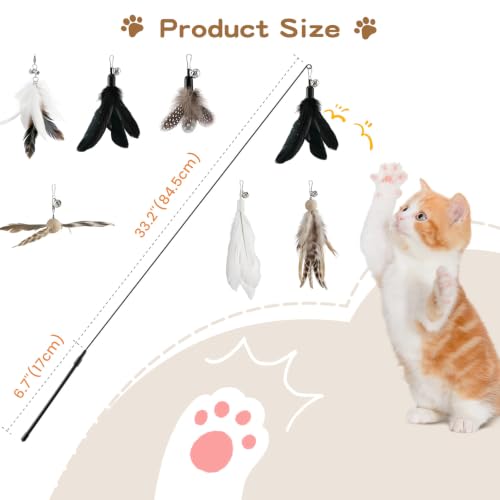 Pawaboo 6Pcs Cat Feather Wand Toy Set for Indoor Cats Self Play & Exercise - color: Z-Black + White