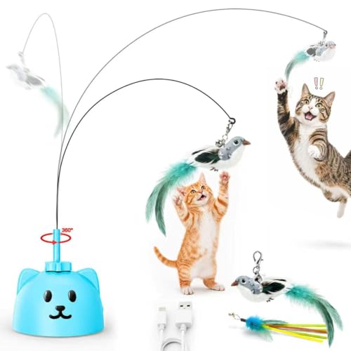 CATPICK Automatic Interactive Cat Toy, Flying Bird Wand for Indoor Cats - color: Blue