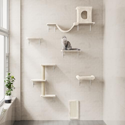 12-in-1 Cat Wall Shelves, Wall Mounted Cat Climber, White - color: White