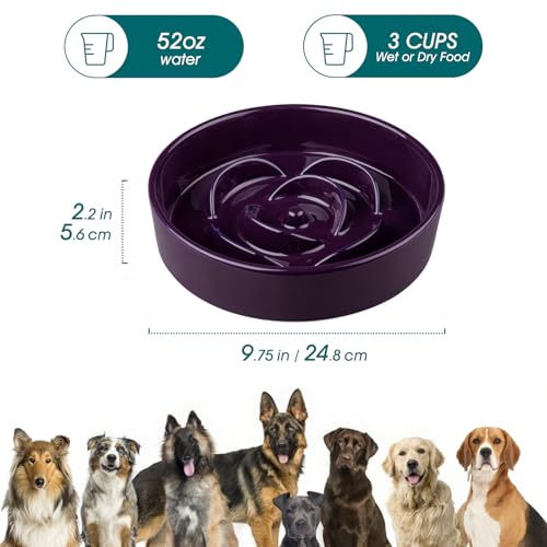 vancasso Slow Feeder Dog Bowl, 3 Cups Ceramic Puzzle Dish for Large Breed - color: Dark Purple, size: L - 3 Cups