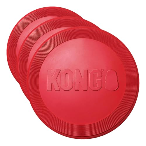 KONG Flyer - Durable Dog Toy for Outdoor Playtime - Natural Rubber Flying Disc, Dog Toy for Fetch - Safer Disc for Healthy Activity - for Small Dogs (Pack of 3) - size: Small (Pack of 3)