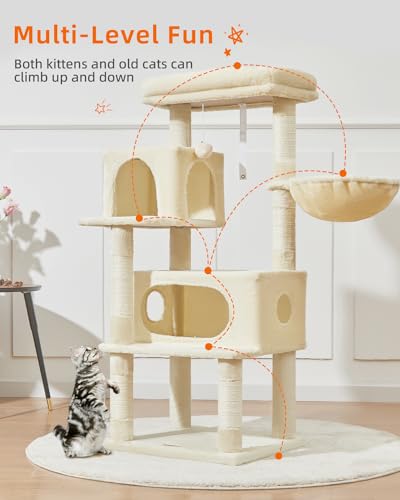 Taoqimiao Cat Tree, 49In Cat Tower for Indoor Cats Large Adult - color: Beige, size: 49.2 Inches