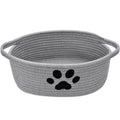 Small Woven Dog Toy Basket with Handle, Cute Paw - color: Grey