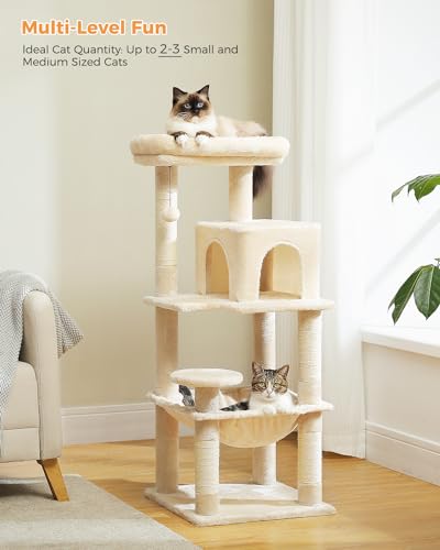 MUTTROS 45.7" Cat Tree with Hammock, Condo & 4 Sisal Posts, Beige - color: Beige, size: 45.7in