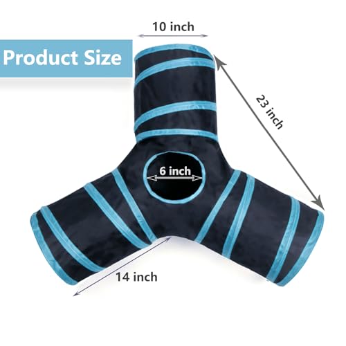 Cat Tunnel Tube Toys, 3 Ways Tunnels for Indoor Cats with Play Ball - color: 3 Way Black Blue