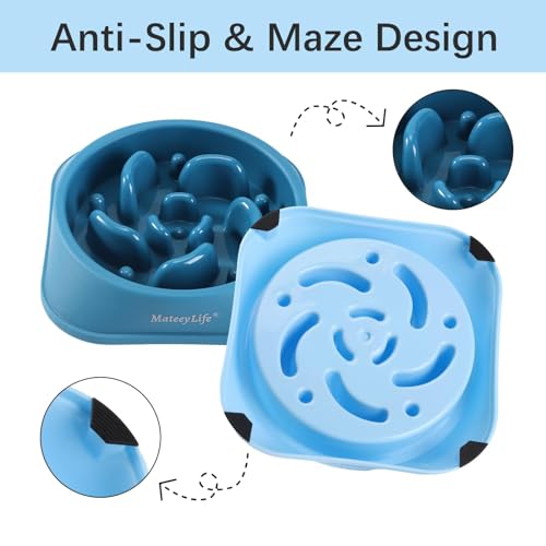 MateeyLife 2-Pack Slow Feeder Dog Bowls, 2 Cups, Dog Puzzle Feeder Bowl - color: A-LightBlue&DarkBlue, size: Medium