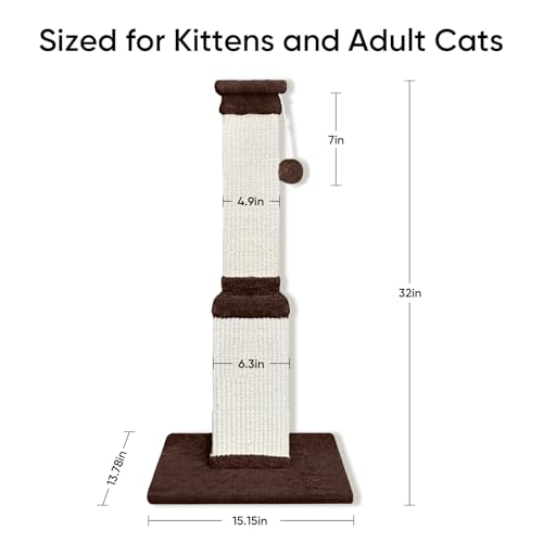 Cat Scratching Post for Indoor Cats, 32Inch Sisal Cat Scratcher - color: Brown