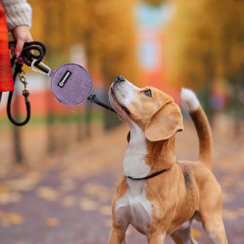 Dog Poop Bag Holder for Leashes- Dog Treat Pouch with Waterproof Zipper,Puppy Training Small Bag with Carabiner & Bungee Toggle,Two Pockets for Dry or Wet Treats-Pet Travel Walking Essentials (Purple) - color: Purple