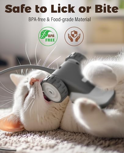 CYROS 3-in-1 Interactive Cat Toy - 2-Speed Automatic Moving Mouse Cat Toys Self Play with 2pcs Hanging Feather String Ribbon and Wiggly Silicone Mice Tail for Bored Indoor Adult Cats Kittens - color: Grey