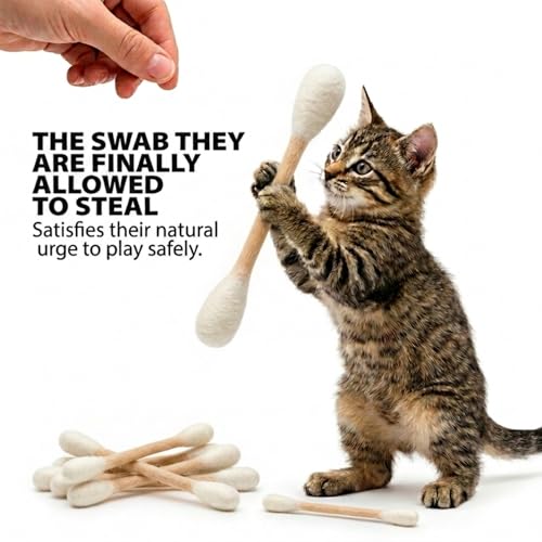 Glaciart One Swabs Cat Toys with Catnip - 12 Pk | Durable for Chew, Cute Cat Toys Interactive Kitty for Boredom, Exercise, & Play | Filled w/Organic Catnip for Anxiety & as Digestive Aid | Gift Idea - color: Beige Swabs 12pcs, size: Regular