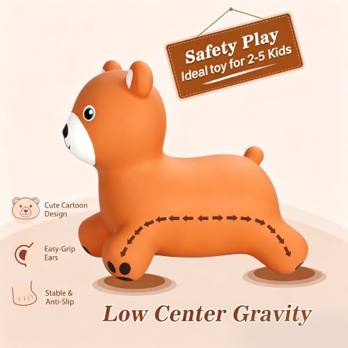 INPANY Bouncy Bear Hopper for 2-5 Kids, Gifts Toy for Kid, Pump Included - color: Brown Bear