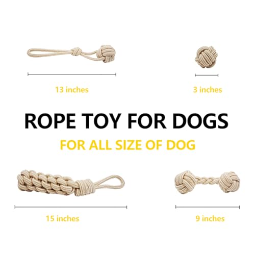 Dog Chew Toys-Puppy Tug Toys-Natural Cotton Rope-Pets Teething Interactive Knots for Small Medium Dog Mutt (Set of 4)