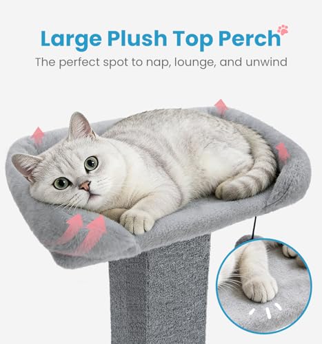 Made4Pets 32" Carpet Cat Scratching Post with Bed for Indoor Cats, Grey