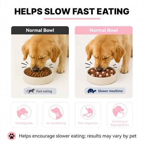 Slow Feeder Insert for Cat and Dog Bowls, Medium 4.8 Inch, Pink - color: Pink, Medium