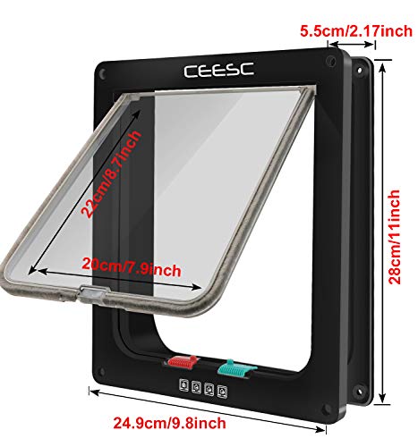 CEESC X-Large Cat Door for Interior/Exterior, Black, for Pets up to 25 lbs - color: Black, size: XL- Inner size: 7.9"(W) x 8.7"(H)