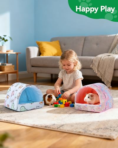 2 PCS Guinea Pig Hideout Guinea Pig House,Washable Hamster House Small Animal Cage Accessories for Mouse Chinchillas Hamsters Hedgehogs Ferrets Bearded Dragons and Rats - color: Pink+Blue, size: 9.4*9.4in
